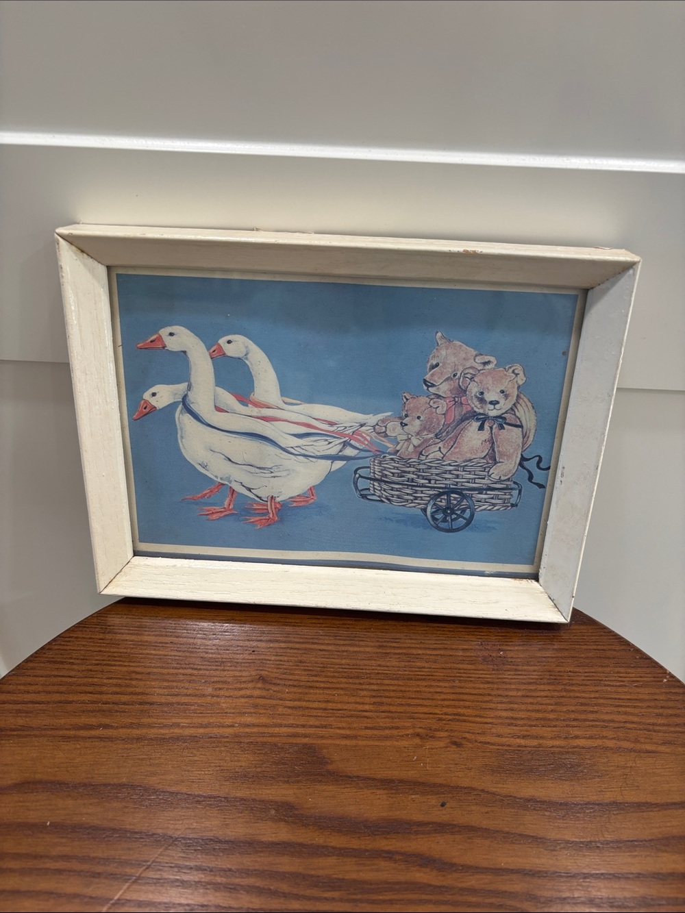 Blue Vintage-Style Goose and Bears Wall Art Print